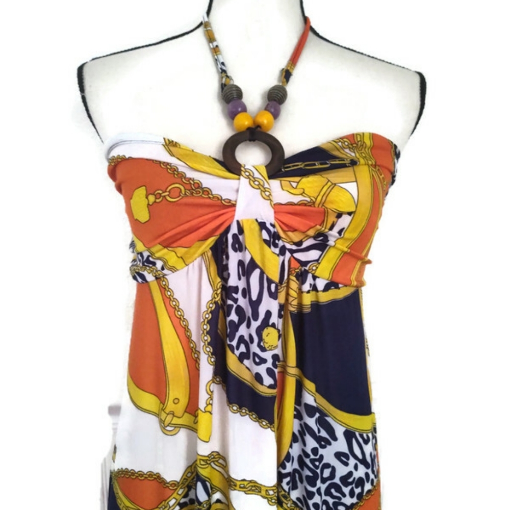 Multicolored Sleeveless Halter Resort Beach Pool Party  Sundress